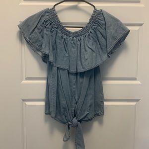 EXPRESS OFF THE SHOULDER JEAN CROP